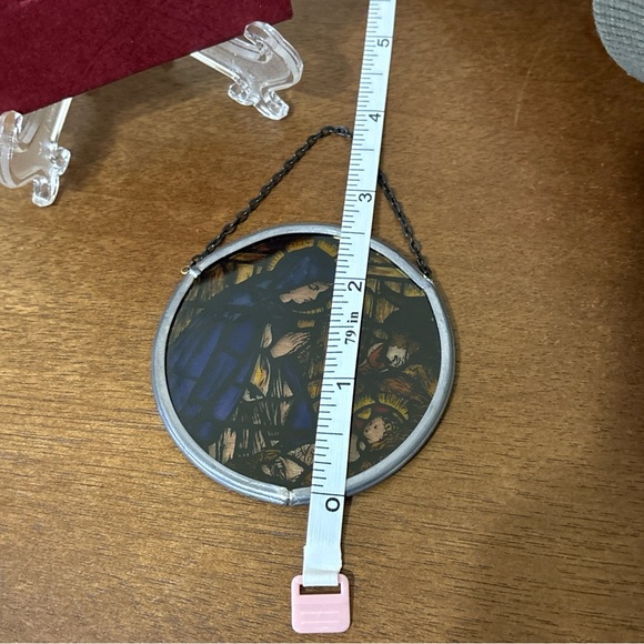 Madonna and Child Stained Glass Miniature Ornament 2.5" with Box Winged Heart - Picture 7 of 7